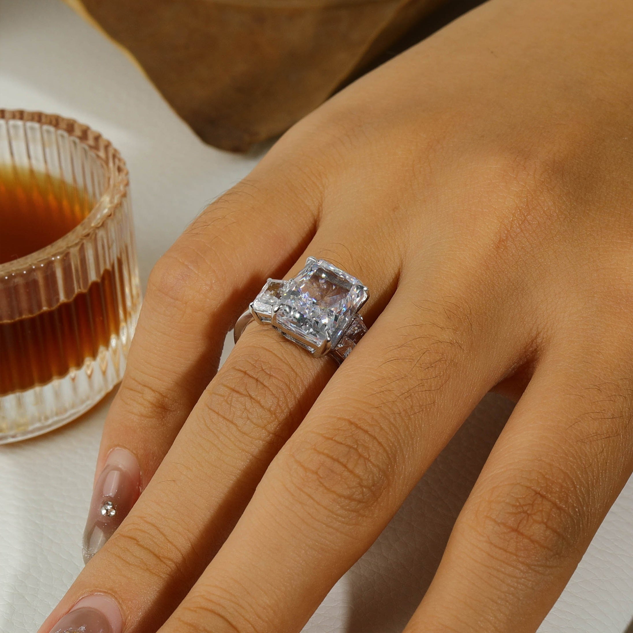 White Synthetic Gems Wedding Ring for Women Sterling Silver Engagement Jewelry