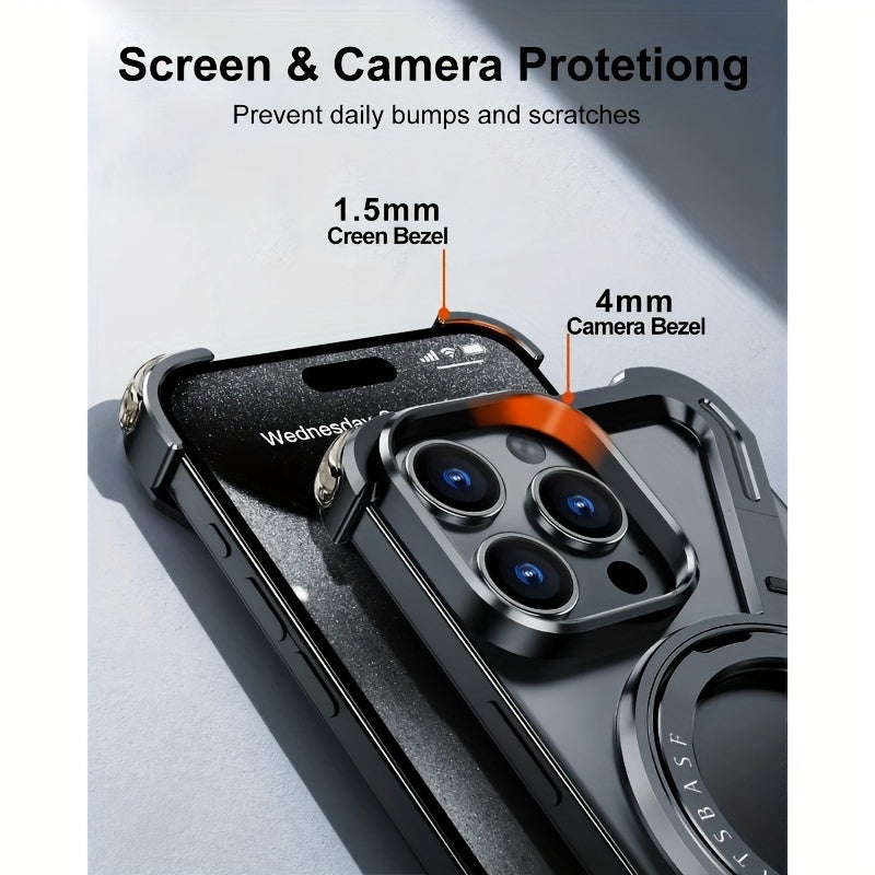 Metal Z-Shaped Phone Case for iPhone 14 15 Pro Max with 360° Rotation Holder