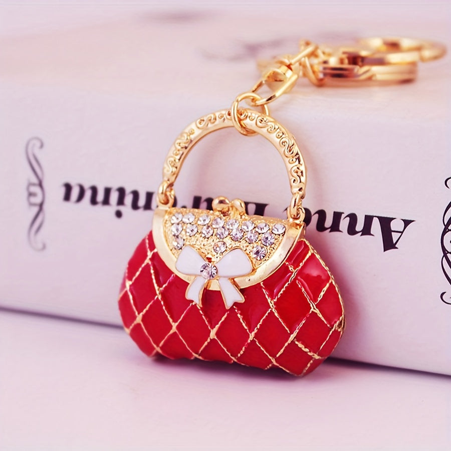 Sleek Rhinestone Bow Kalit zanjiri - Qotishma materialidan tayyorlangan, ayollar sumkalari va avtomobil kalitlari uchun Lobster Clasp Charm bilan - U uchun ideal sovg'a