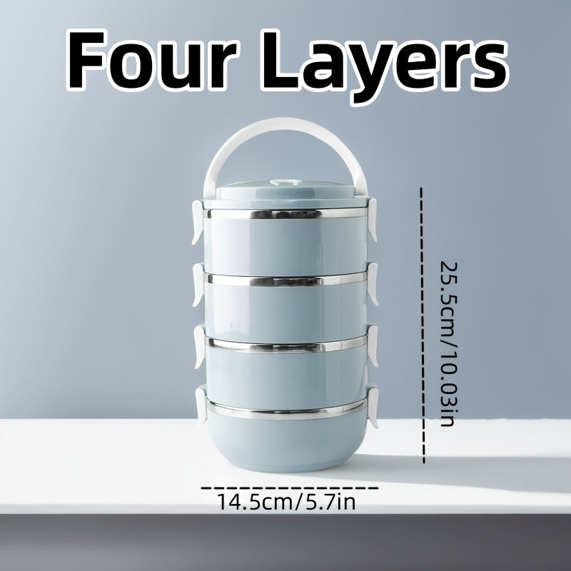 Caja de almuerzo de acero inoxidable de múltiples capas con gran capacidad, recipiente bento a prueba de fugas