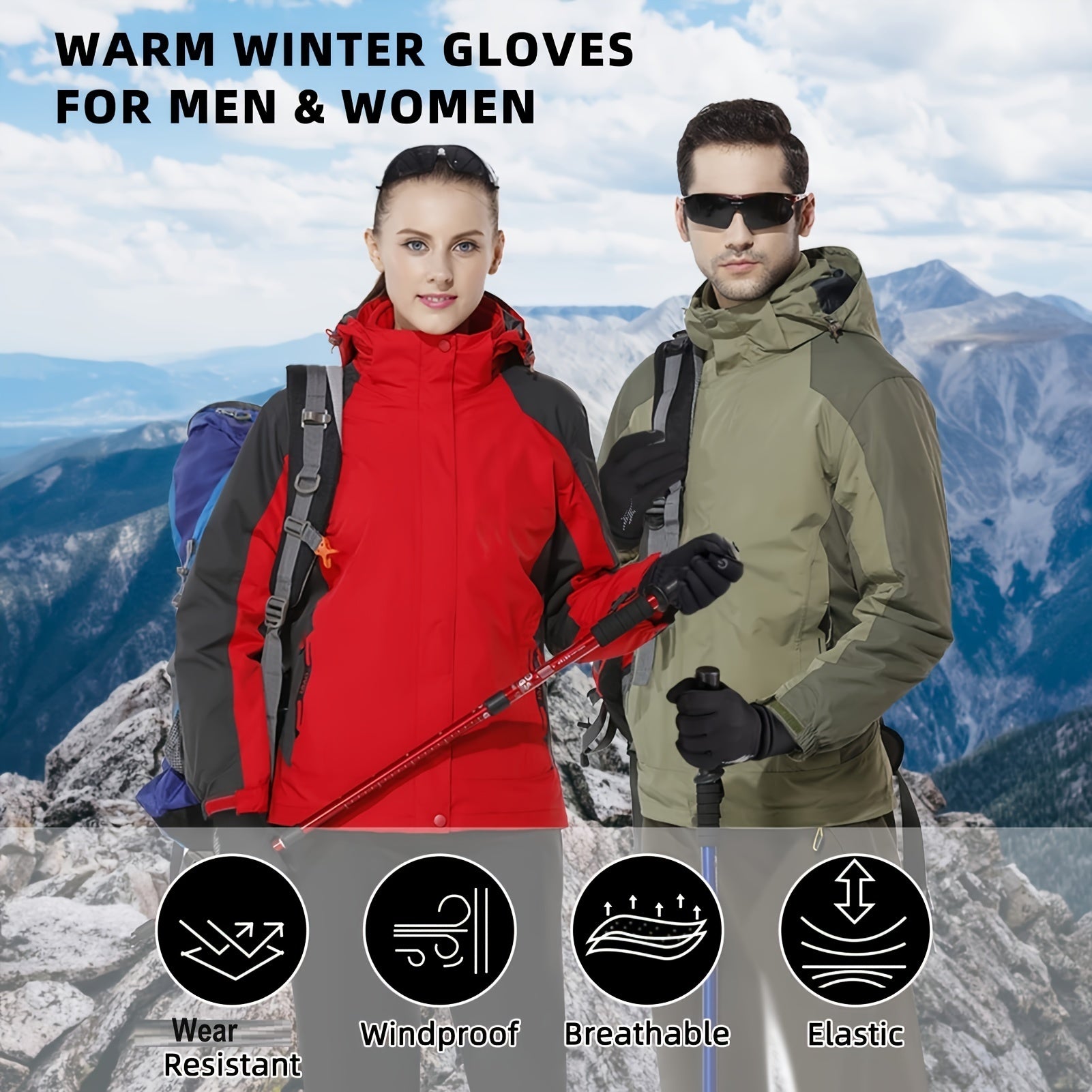 Unisex Winter Gloves Touch Screen Warm Gloves for Running Driving Cycling Hiking