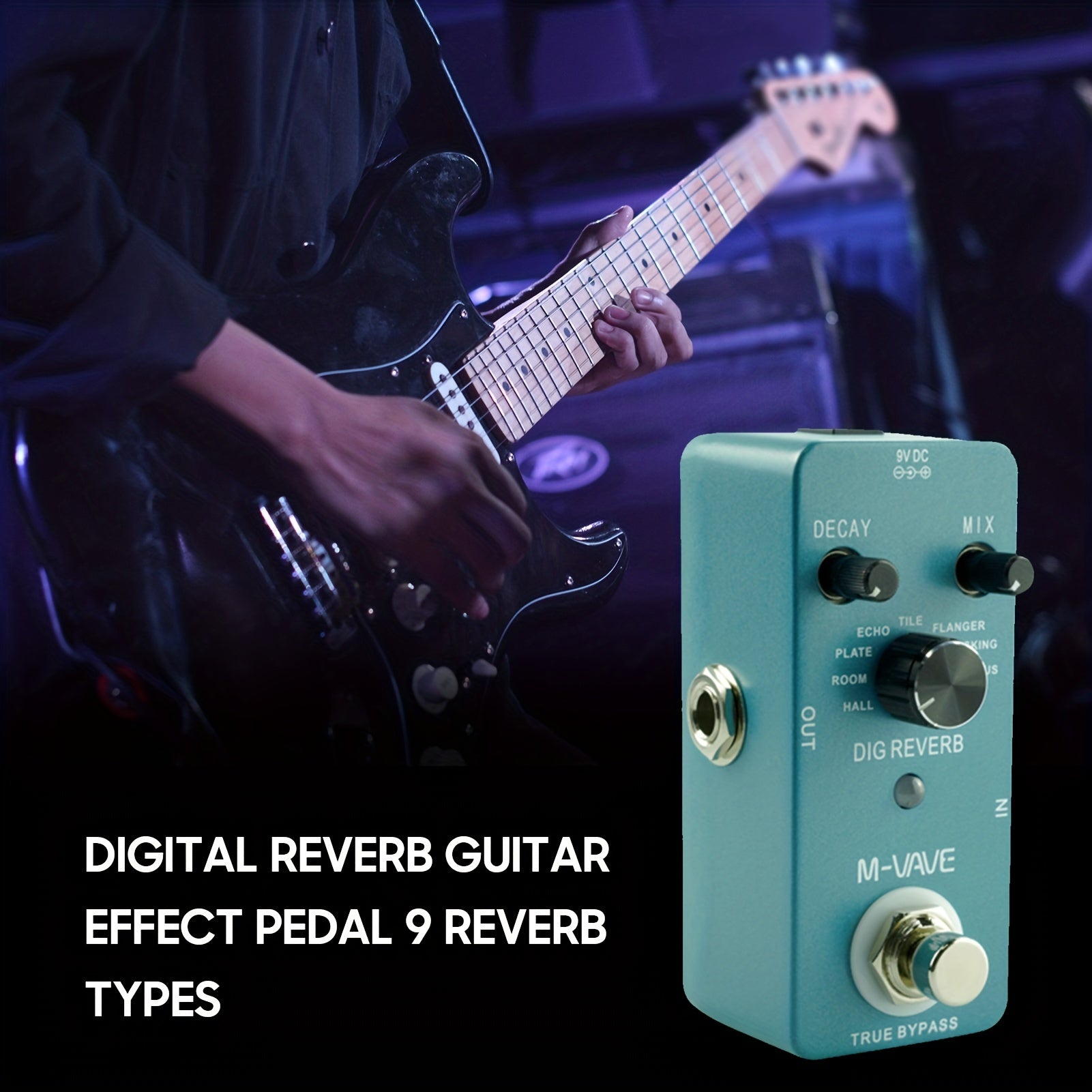 Digital Reverb Guitar Effects Pedal 9 Types USB Powered True Bypass Metal Shell