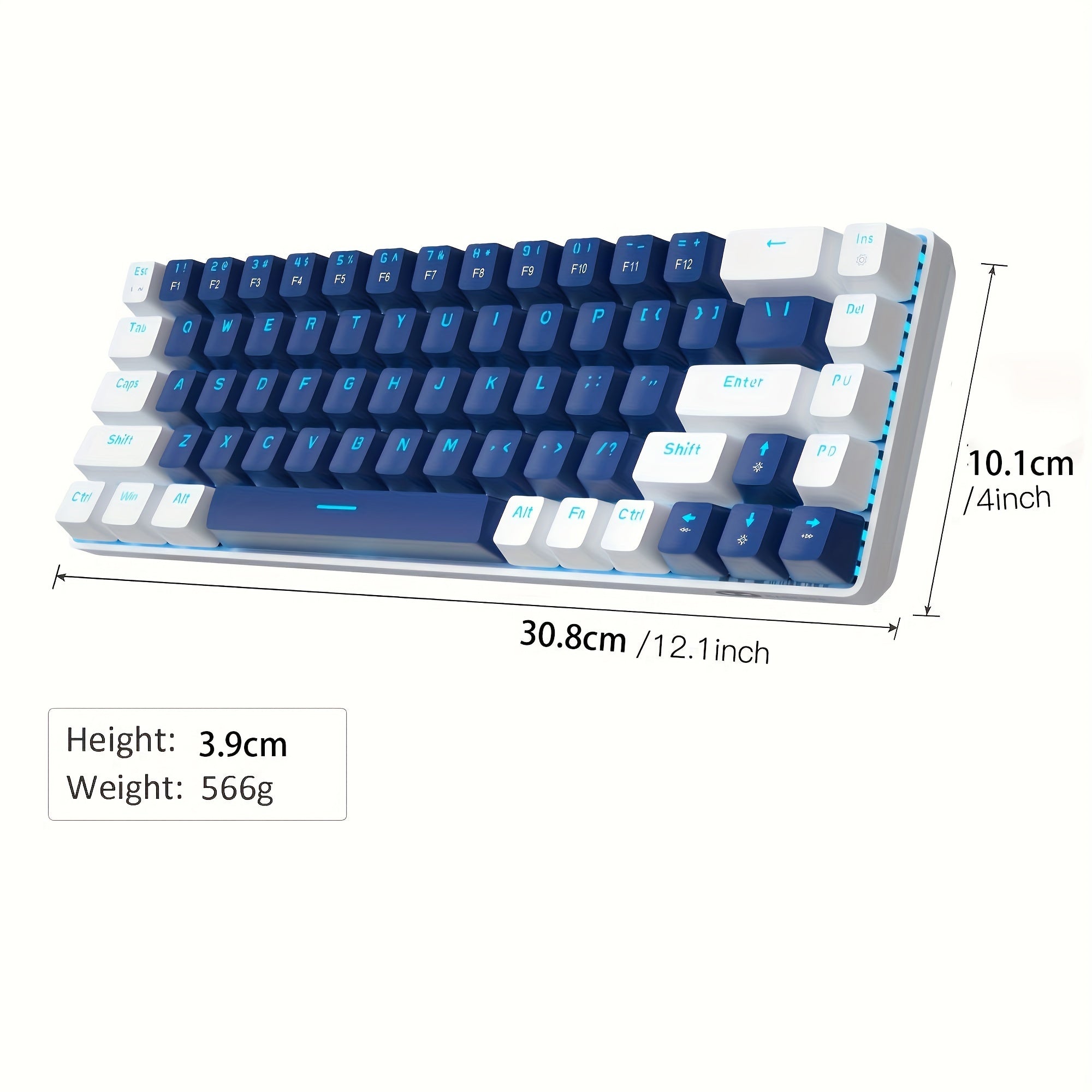 Teclado mecánico compacto para juegos del 60% con interruptores azules, retroiluminación LED, ergonómico para Windows, Mac, PC y portátil
