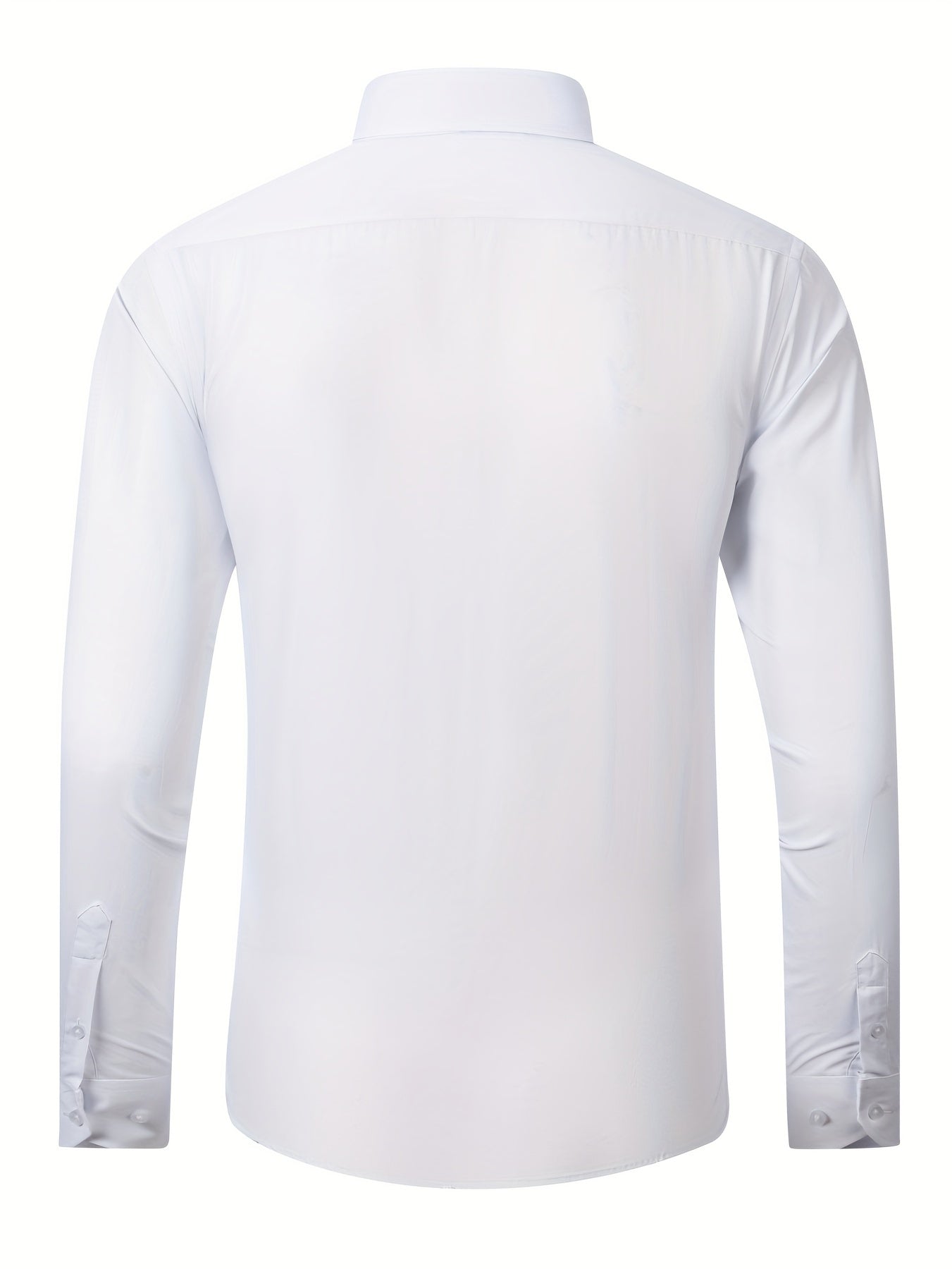 Camisa de vestir de estilo empresarial ligero para hombre, poliéster spandex de color sólido, con solapa y ajuste regular