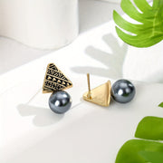 Black Pearl Triangle Pendant Necklace and Earrings Set for Women Jewelry Gift