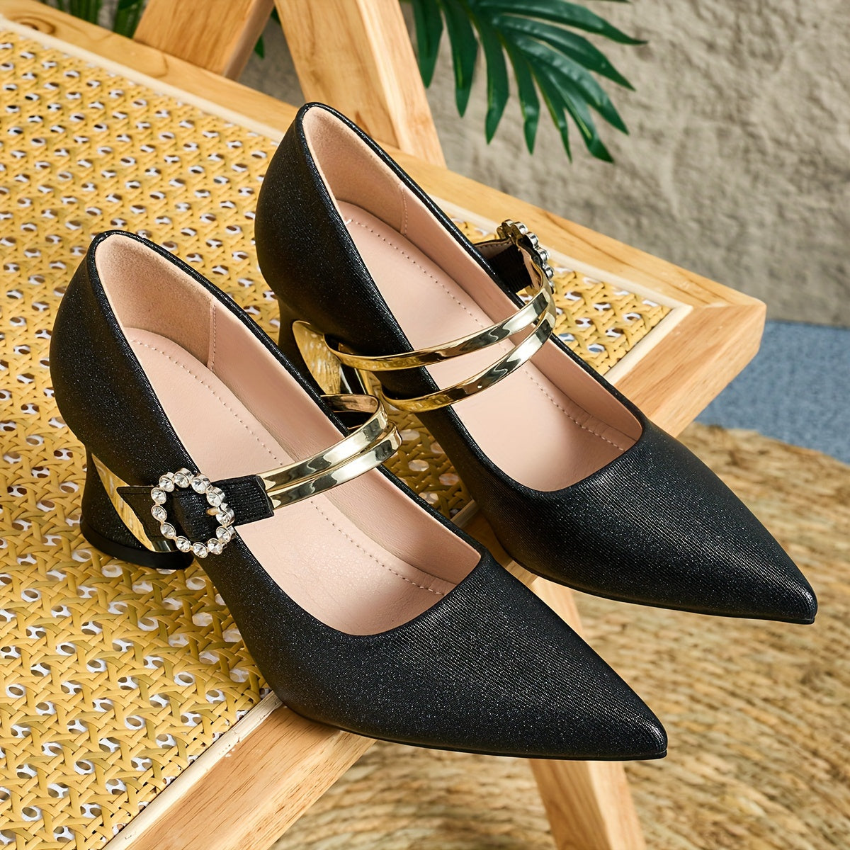 Ladies Casual Pointed High Heel Mules, Thick Heels, All-Match Style