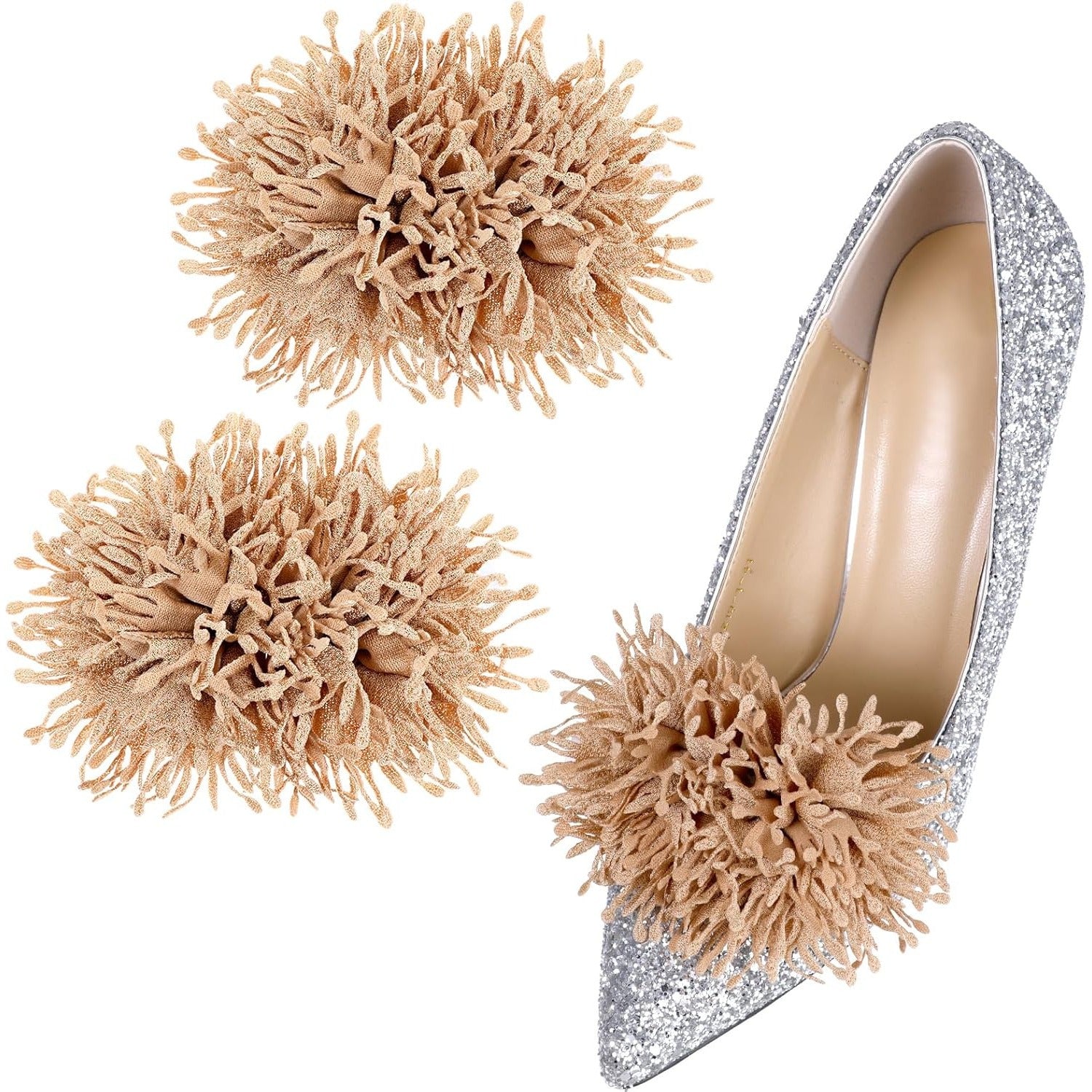 Women's Beige Floral Shoe Clips 2pcs Heel Decorations for Glittery Occasions