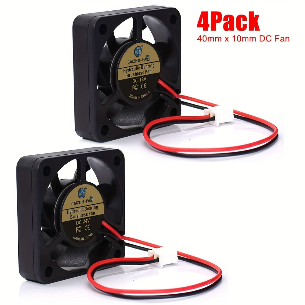 4pcs 40x40x10mm Brushless Cooling Fans 12V 24V for 3D Printers DVRs Small Appliances