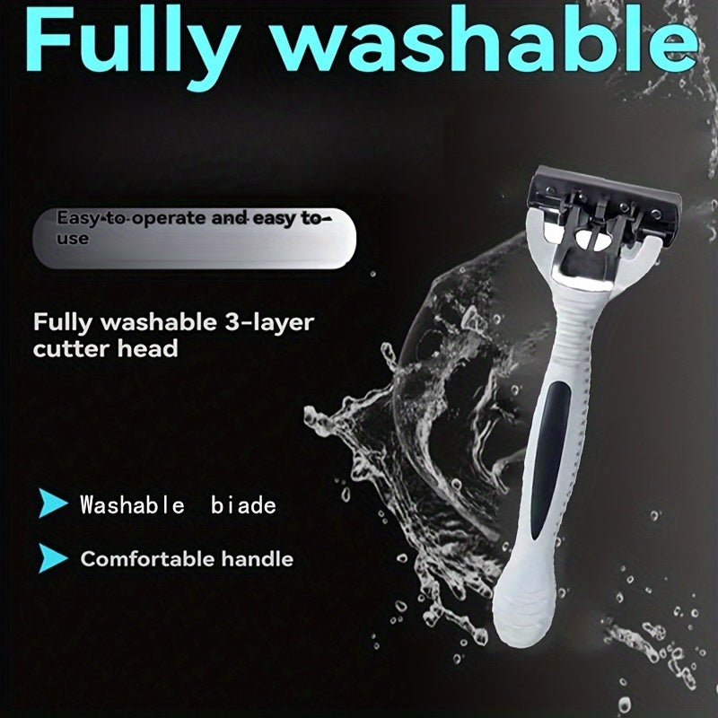 Men's Manual Razor Stainless Steel Blades Non-Slip Handle for Beard and Mustache Grooming