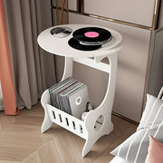 2024 Round Bedside Table with Tiered Shelf Plastic Polished Finish Space-Saving Storage