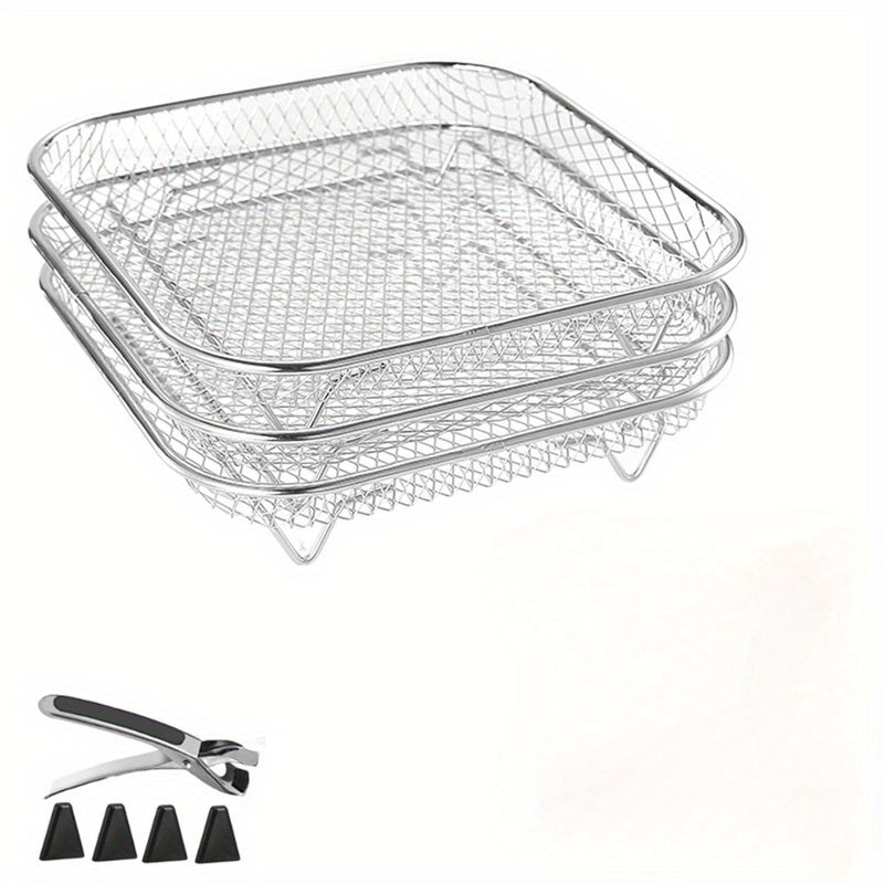 Набор аксессуаров из нержавеющей стали для аэрогриля с штабелируемым решетчатым щипцами и поднимающимся ковриком для здорового приготовления пищи