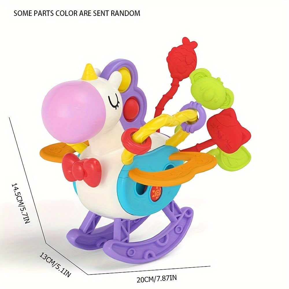 Unicorn mavzusidagi sezgi o'yinchoqlari, bolalar uchun mo'ljallangan, ta'limiy o'yin va tish chiqishida yordam berish uchun silikon tortish ipi faoliyatlari bilan. 6, 9, 12 va 18 oylik o'g'il va qizlar uchun mukammal tug'ilgan kun sovg'alari.