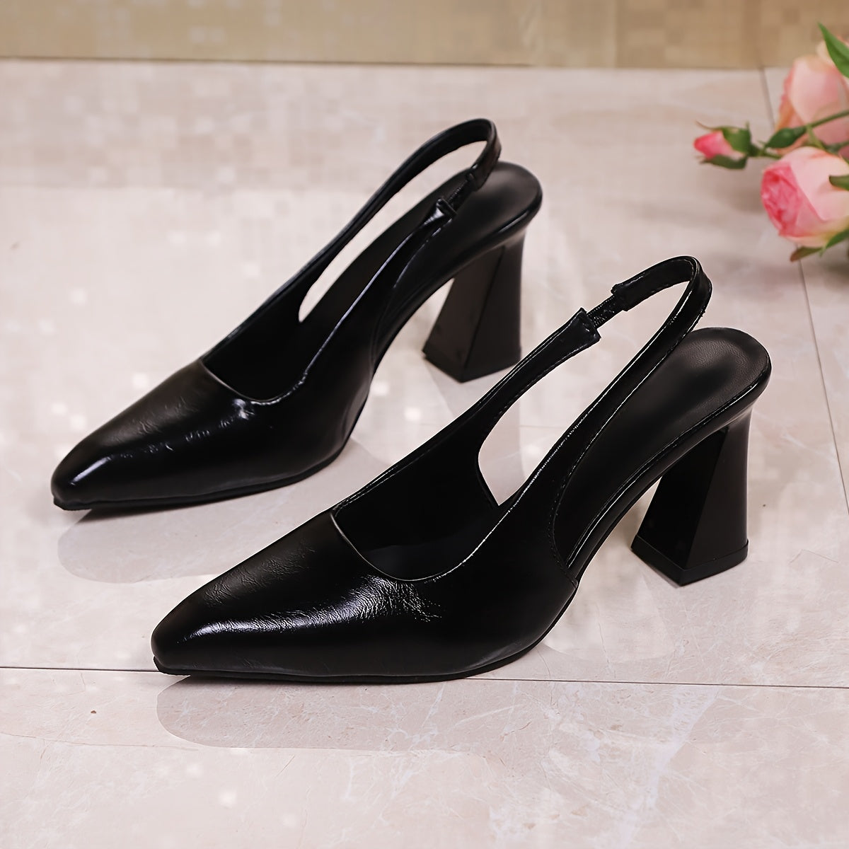 Women Synthetic Pointed Toe High Block Heel Mary Jane Shoes for Formal Events
