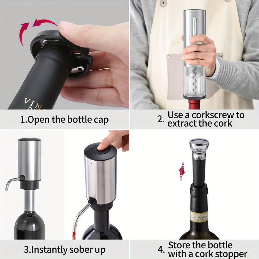 Electric Wine Opener Set with Foil Slicer and Dispenser USB Rechargeable for Kitchen and Restaurant