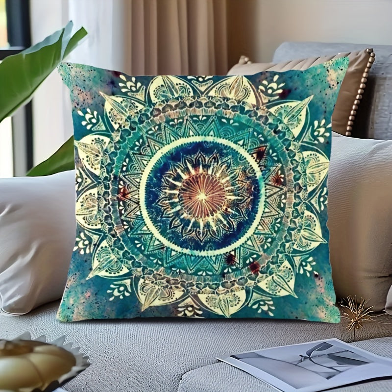Funda de cojín estilo bohemio con mandala de 45cm, doble cara, poliéster para decoración de sofá y cama