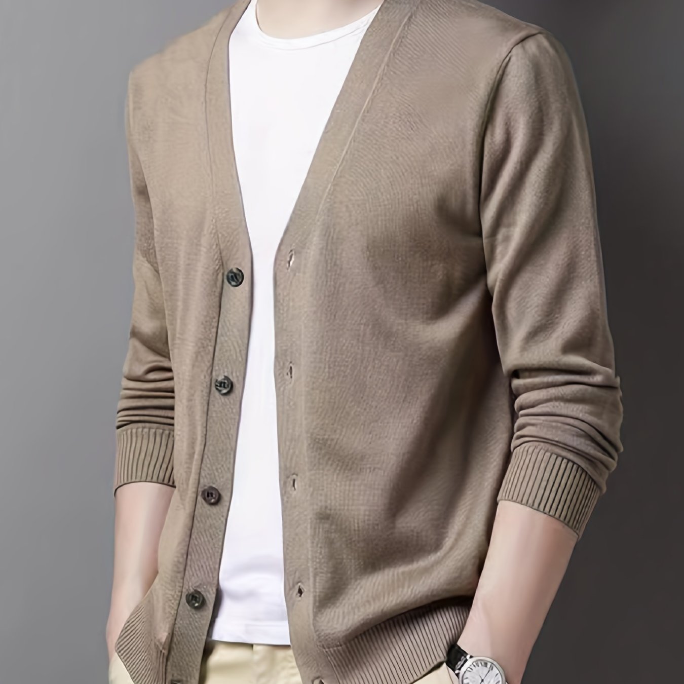 Men's Plus Size V-Neck Cardigan Viscose Blend Long Sleeve Rib Knit Semiformal Spring Fall