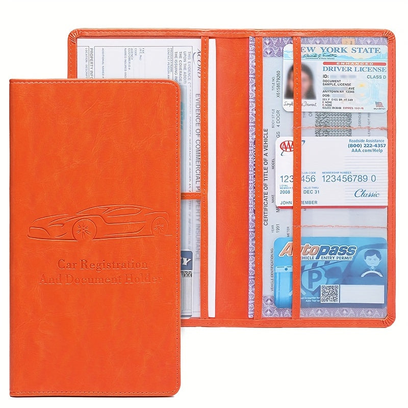Red PVC Car Registration Insurance Card Holder for Men Women Compact Organizer