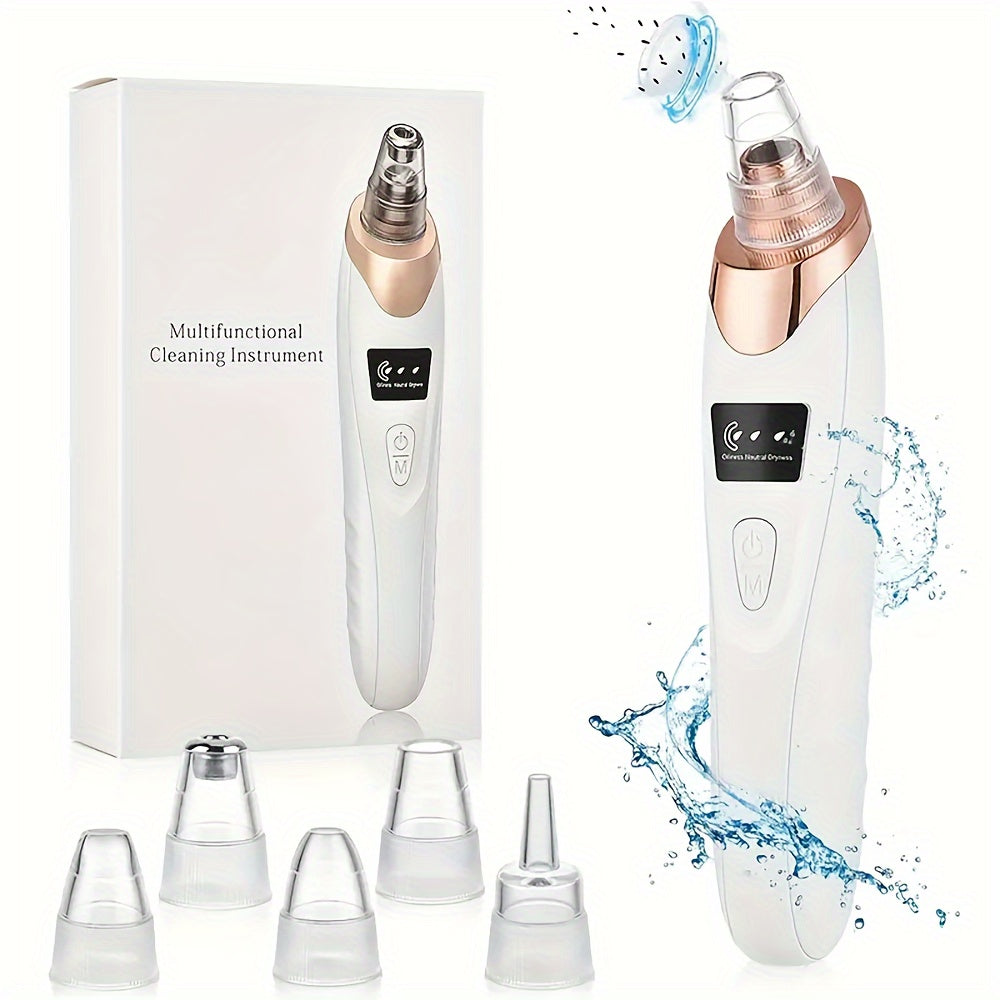 USB Rechargeable Blackhead Remover with 5 Replacement Heads for Facial Cleansing