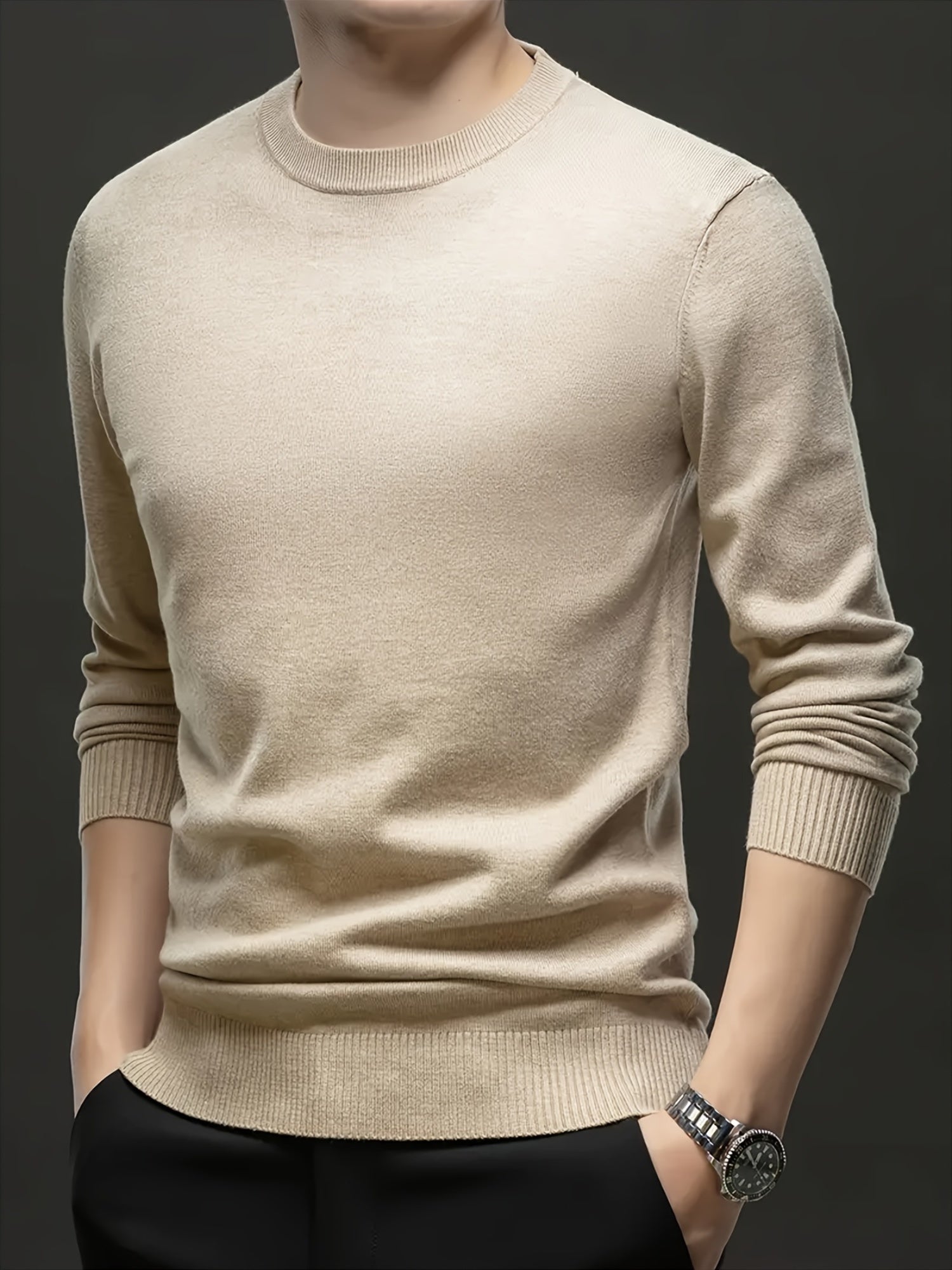 Мужской свитер с круглым вырезом из кашемира большого размера для осени и зимы, с высокой эластичностью, мягкий вязаный