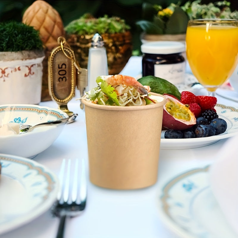 50 Pack Paper Bowls with Lids 16oz Disposable Soup Cups Food Containers Brown