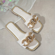 Women's Solid Color Square Toe Flat Sandals Slip-On Beach Slippers