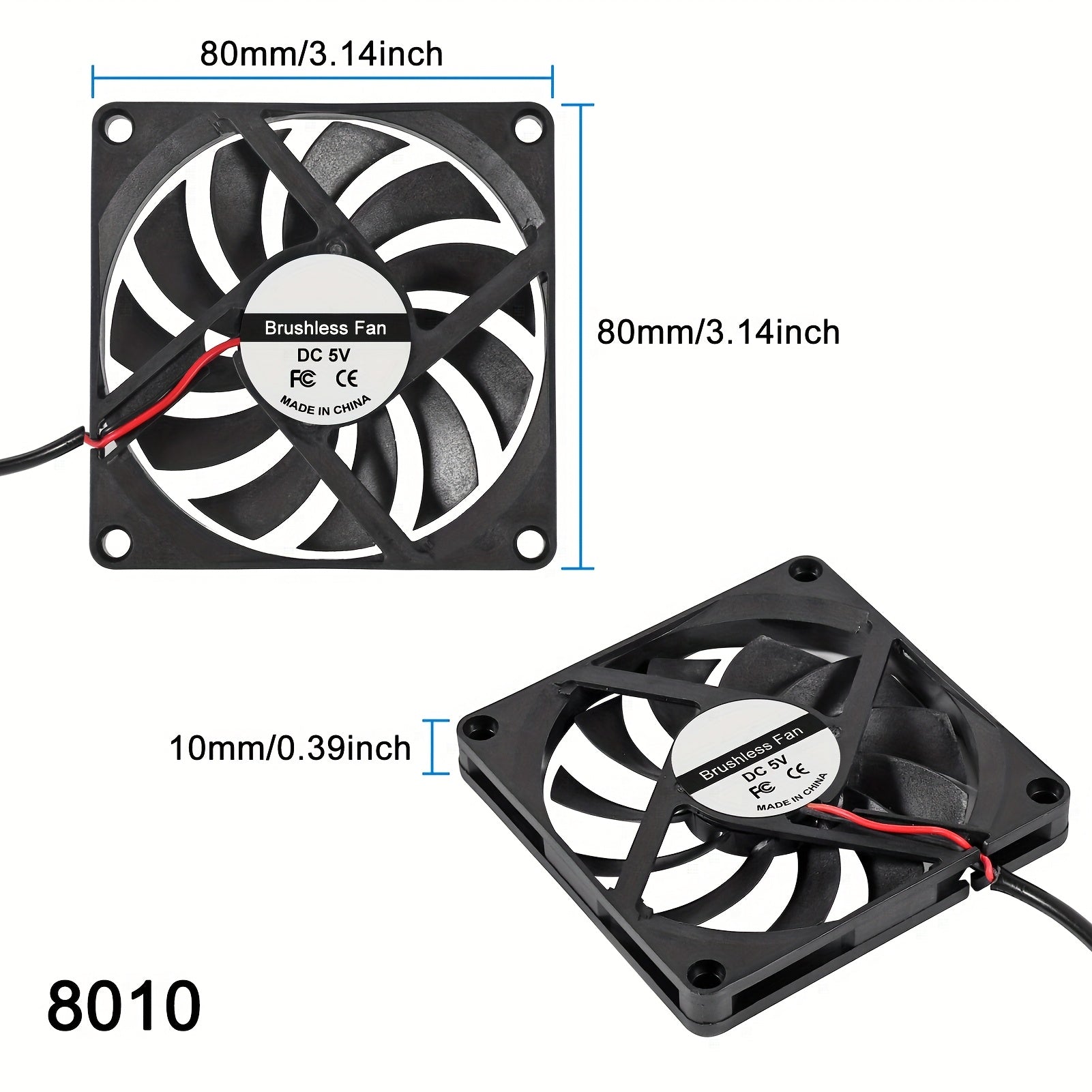 Two 80mm DC 5V USB fans for 3D printers and PC CPU cooling 8010 8015