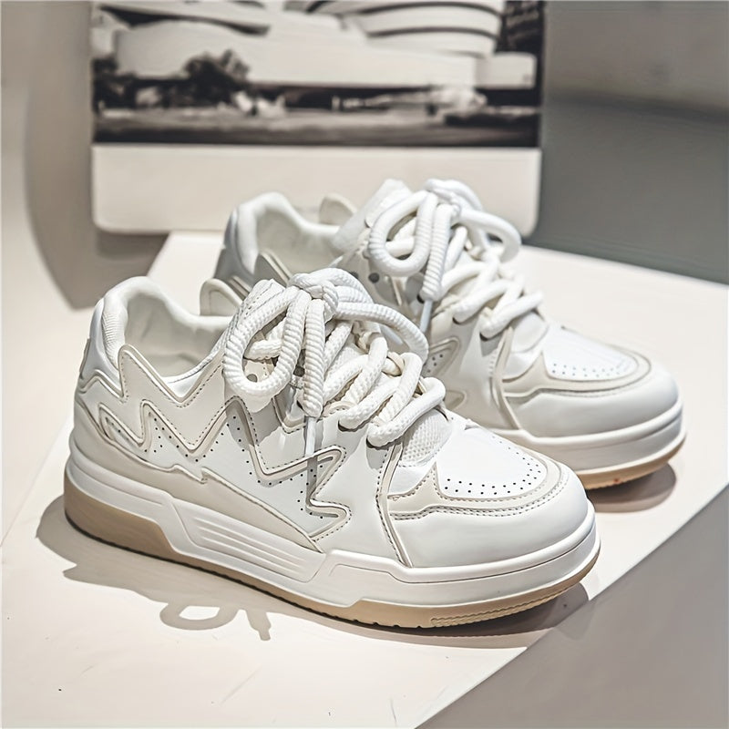 Women's Low-Top Casual Sneakers White Brown Synthetic Mesh Lace-Up Shoes