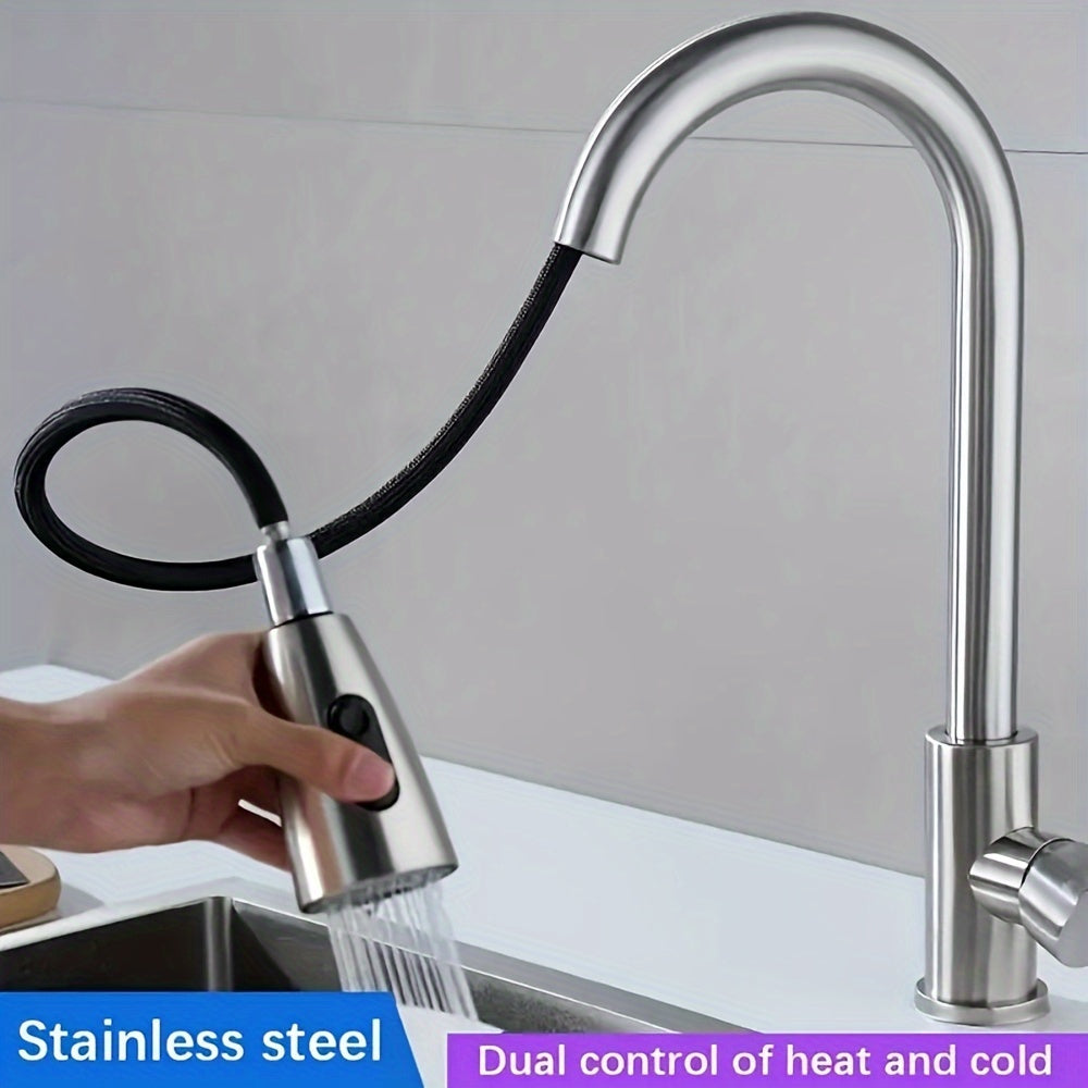 360° Rotating Kitchen Faucet with Hot Cold Water Sprayer Brushed Finish for RVs Campers and Travel Trailers