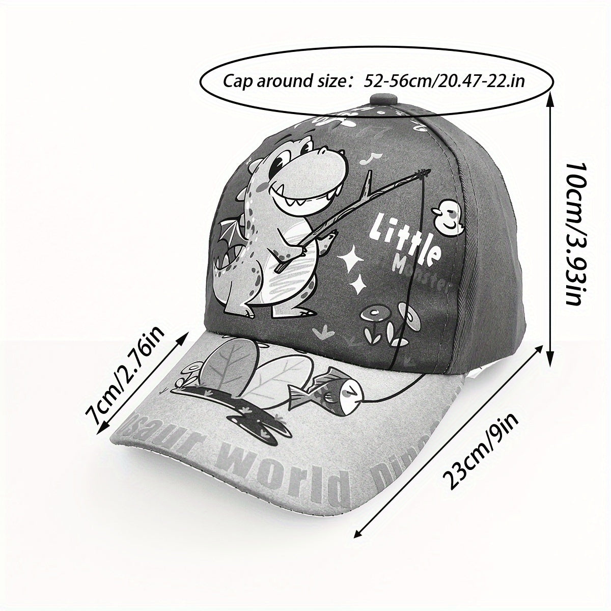 Kids Adjustable Cartoon Dinosaur Print Baseball Cap Lightweight All-Season Fitted for Boys and Girls