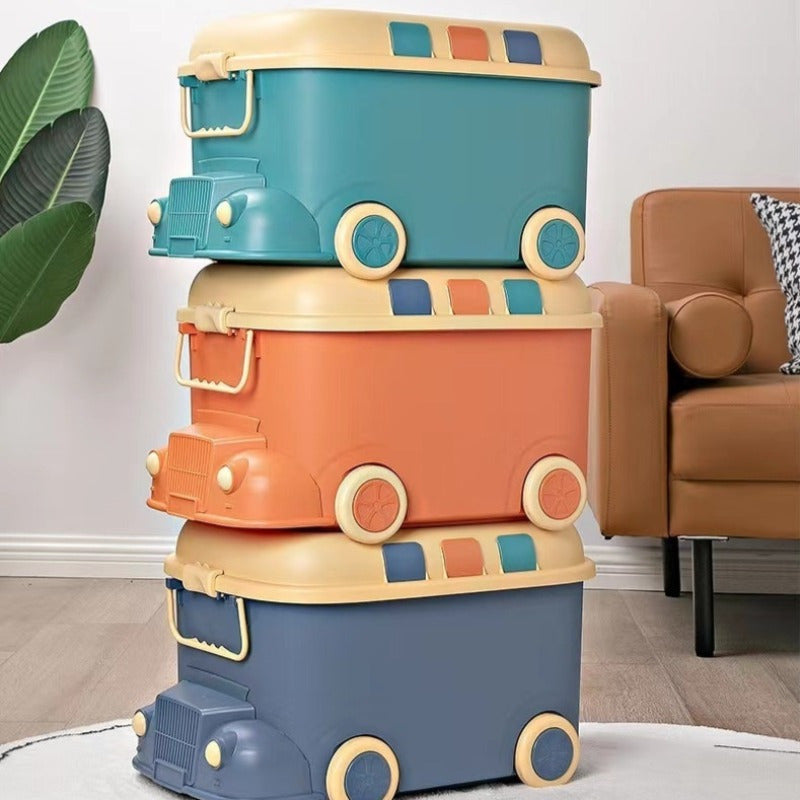 Blue Plastic Toy Storage Box with Wheels for Building Blocks Snacks and Small Items