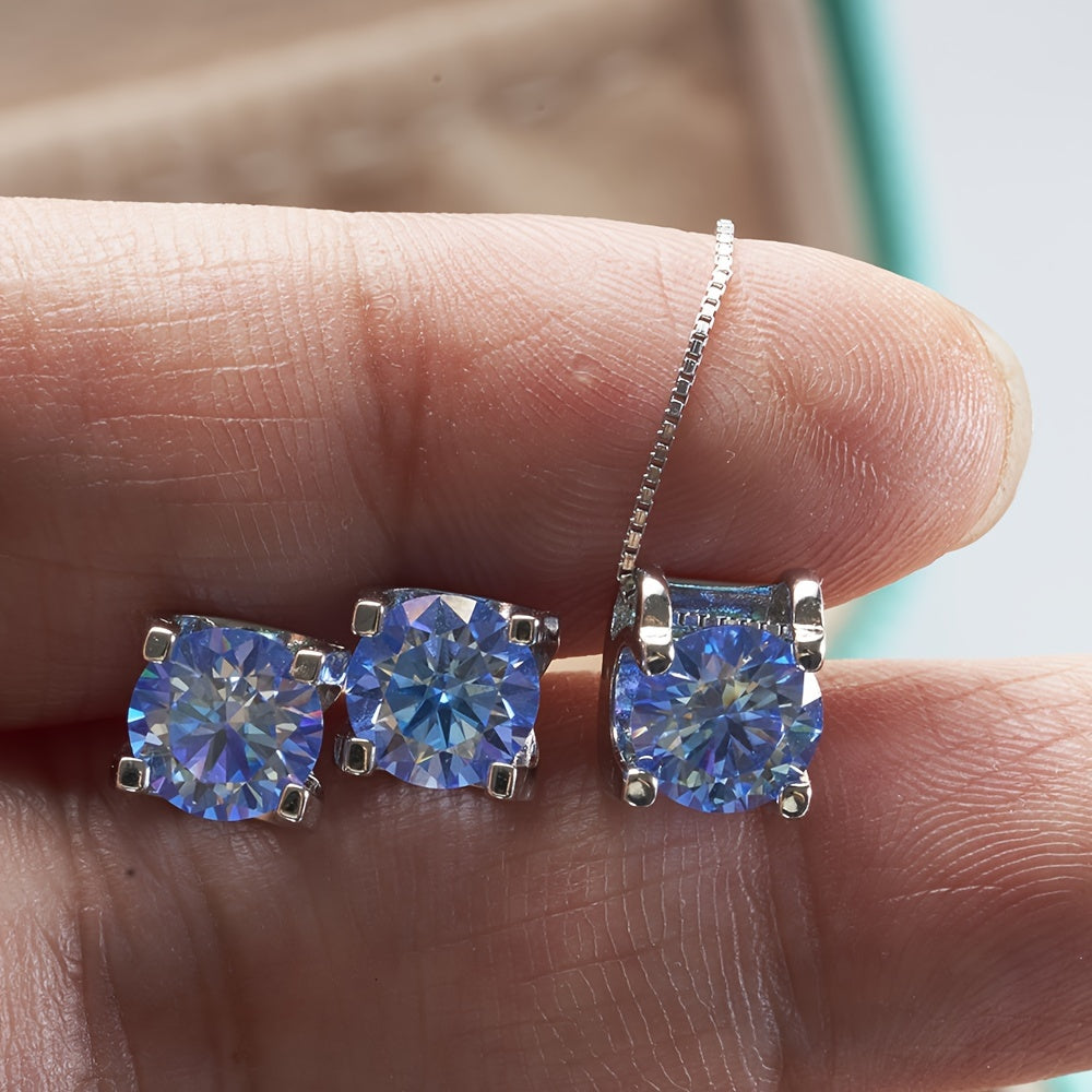 Set of 3 Silver Jewelry Rings and Earrings with Moissanite and Diamond Accents