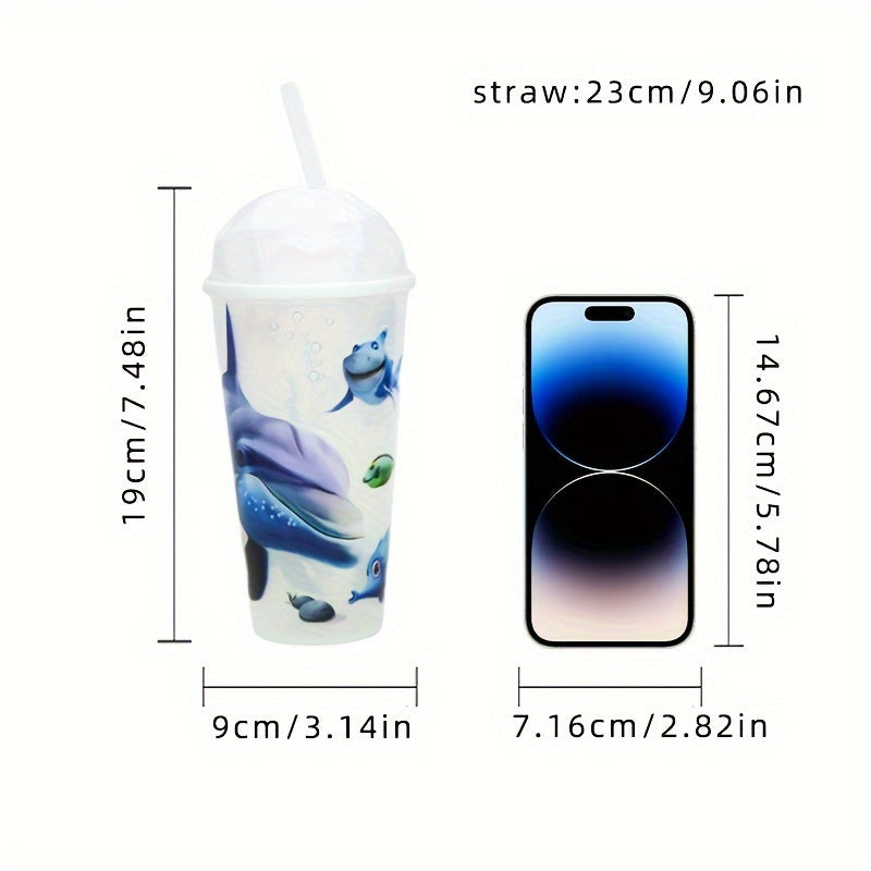 16.9oz Plastic Tumbler with Lid for Coffee and Juice, Ocean-Inspired, Outdoor and Office Use