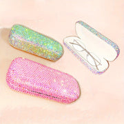 Stylish Faux Leather Glasses Case with Sparkling Diamond Embellishments