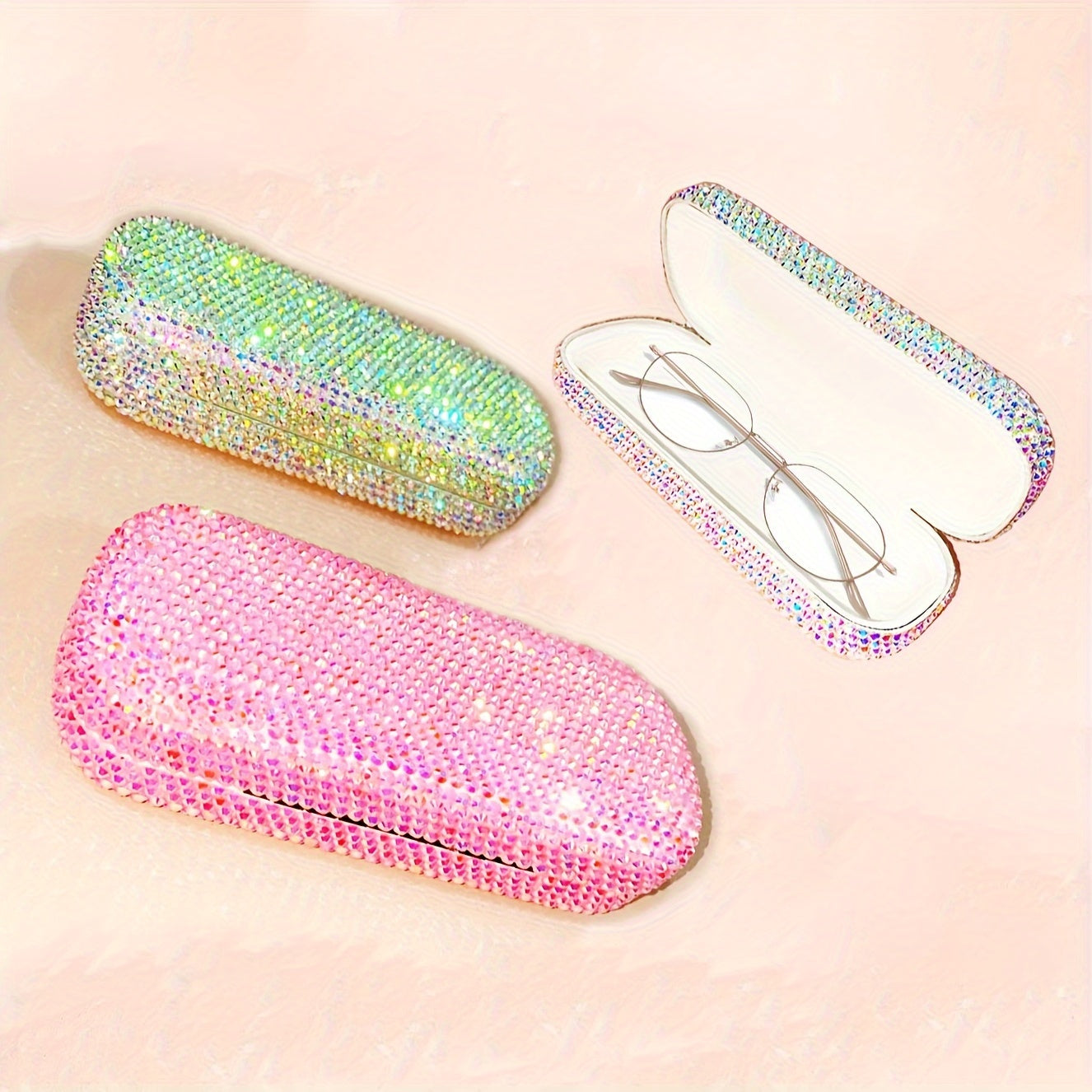 Stylish Faux Leather Glasses Case with Sparkling Diamond Embellishments