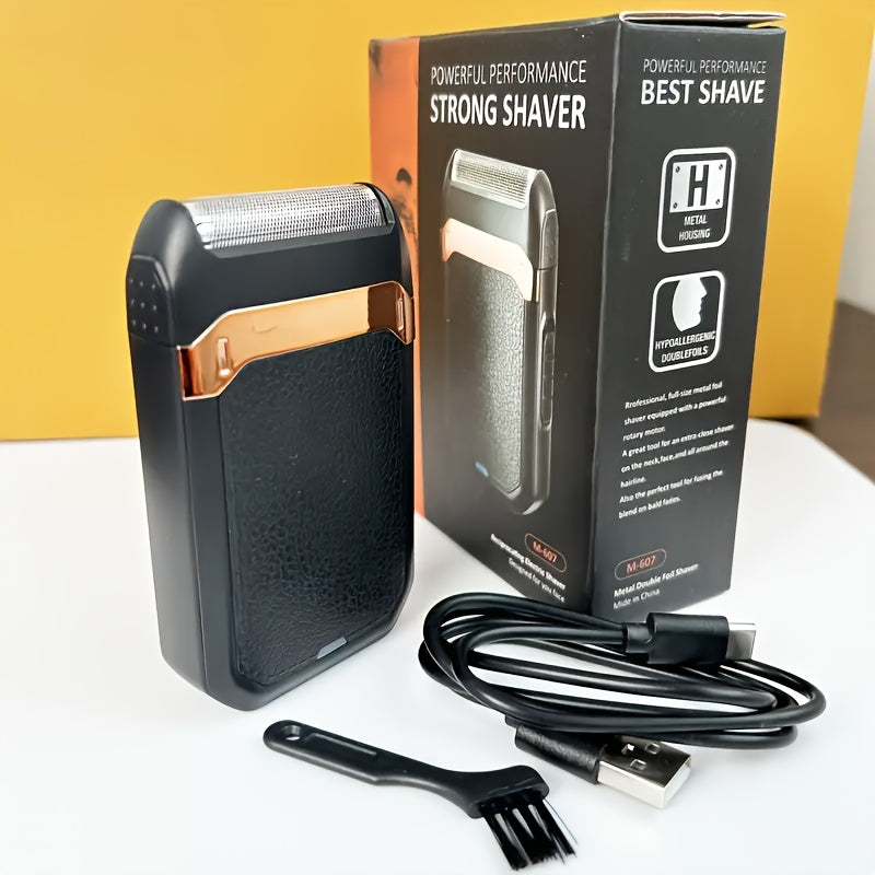 Afeitadora eléctrica recargable por USB para hombres, ligera, para uso en seco y húmedo, cortapelos para barba de doble uso, hoja de aluminio, carga rápida, elegante, duradera