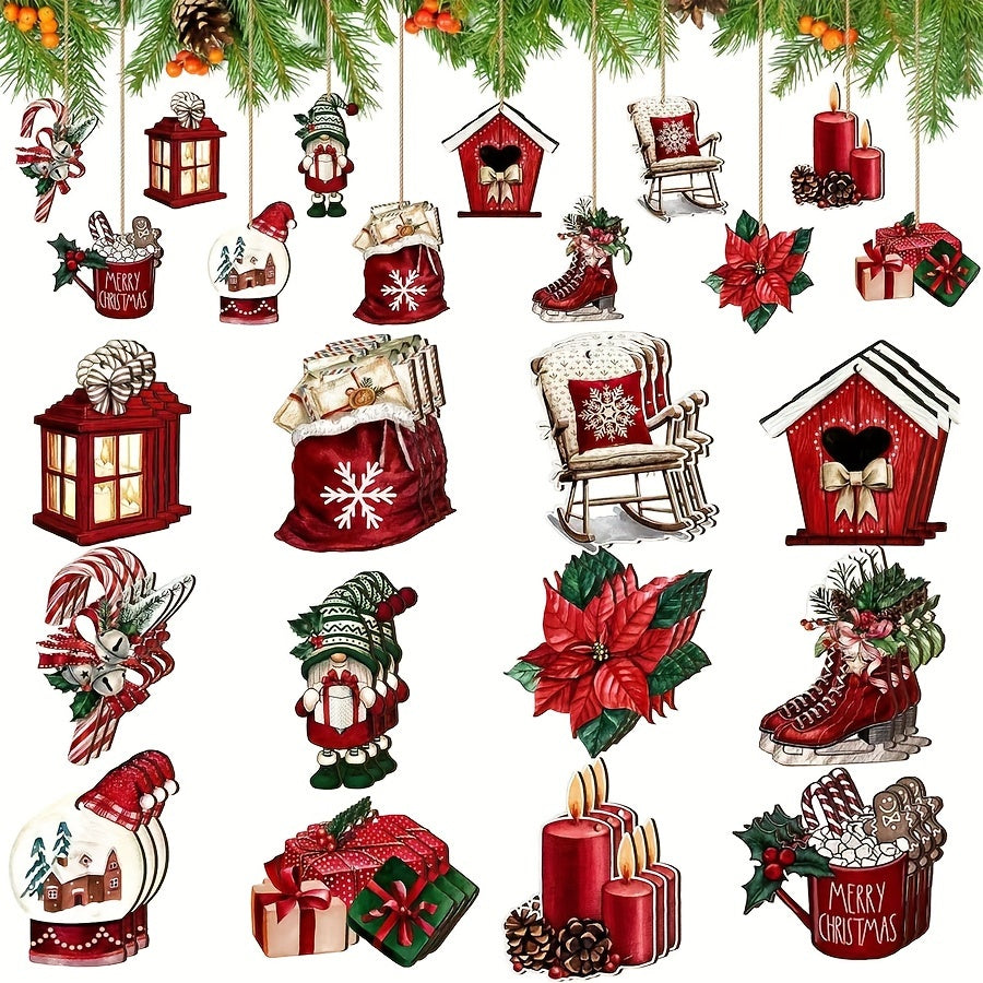 24-Piece Wooden Ornament Set for Holidays and Special Occasions