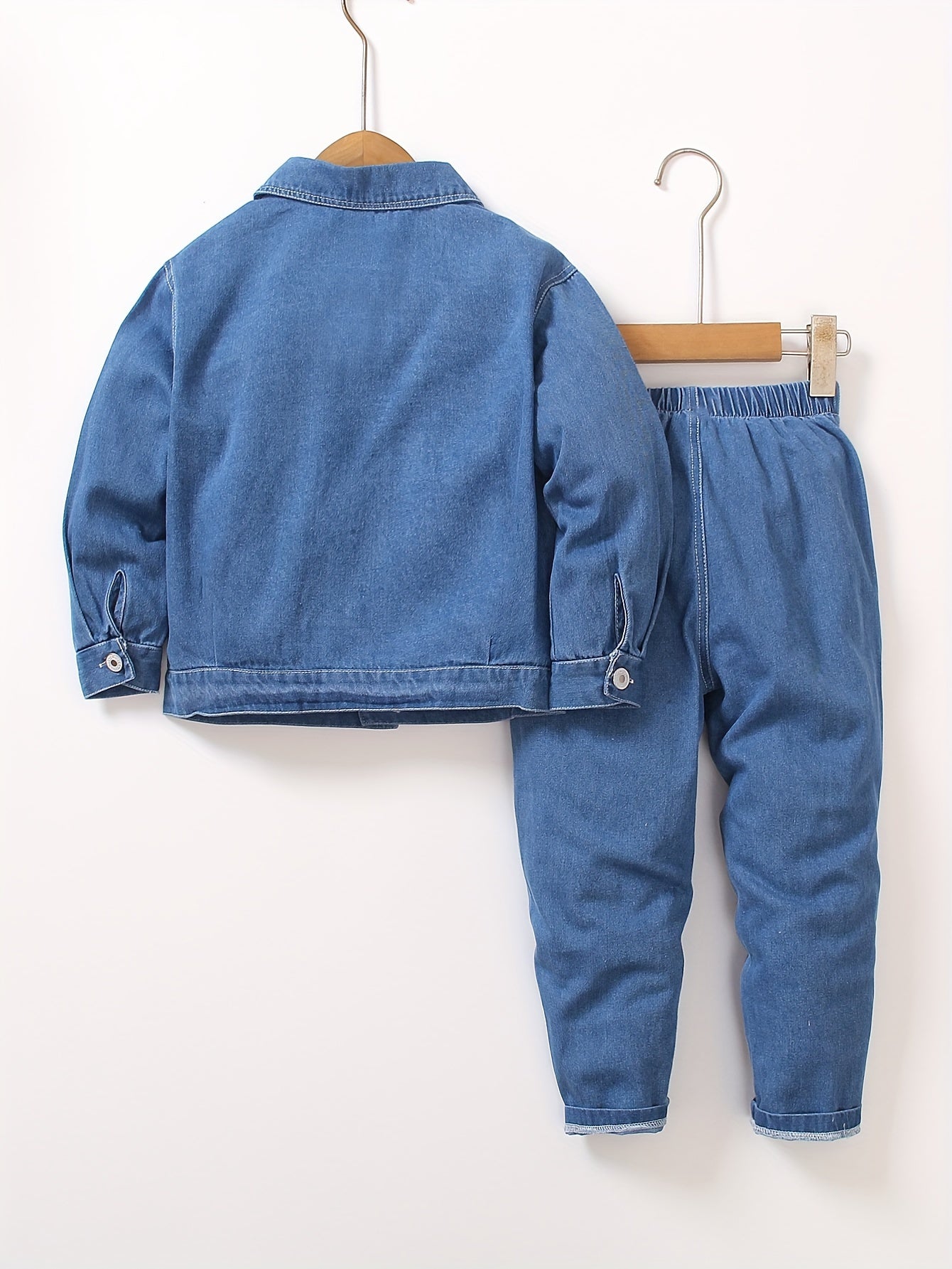 Men's Denim Set Spring Fall Casual Long Sleeve Pants Solid Color