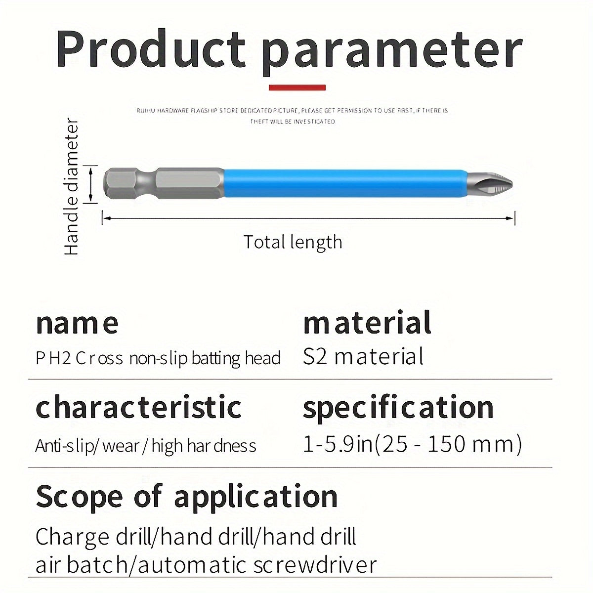 Juego de 5 piezas de puntas de destornillador de cruz magnéticas de acero S2 con alcance extendido