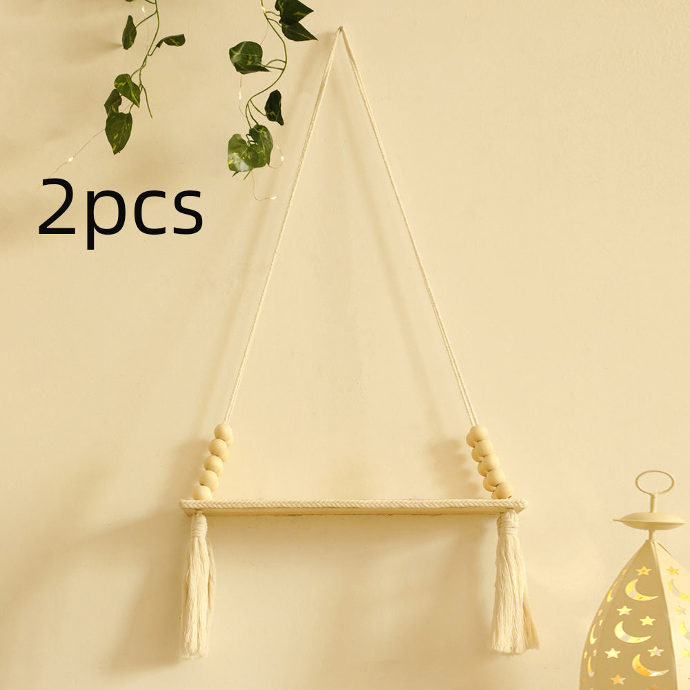 Boho Macrame Wall Hanging Shelf Set Rustic Farmhouse Floating Shelves for Bedroom Living Room