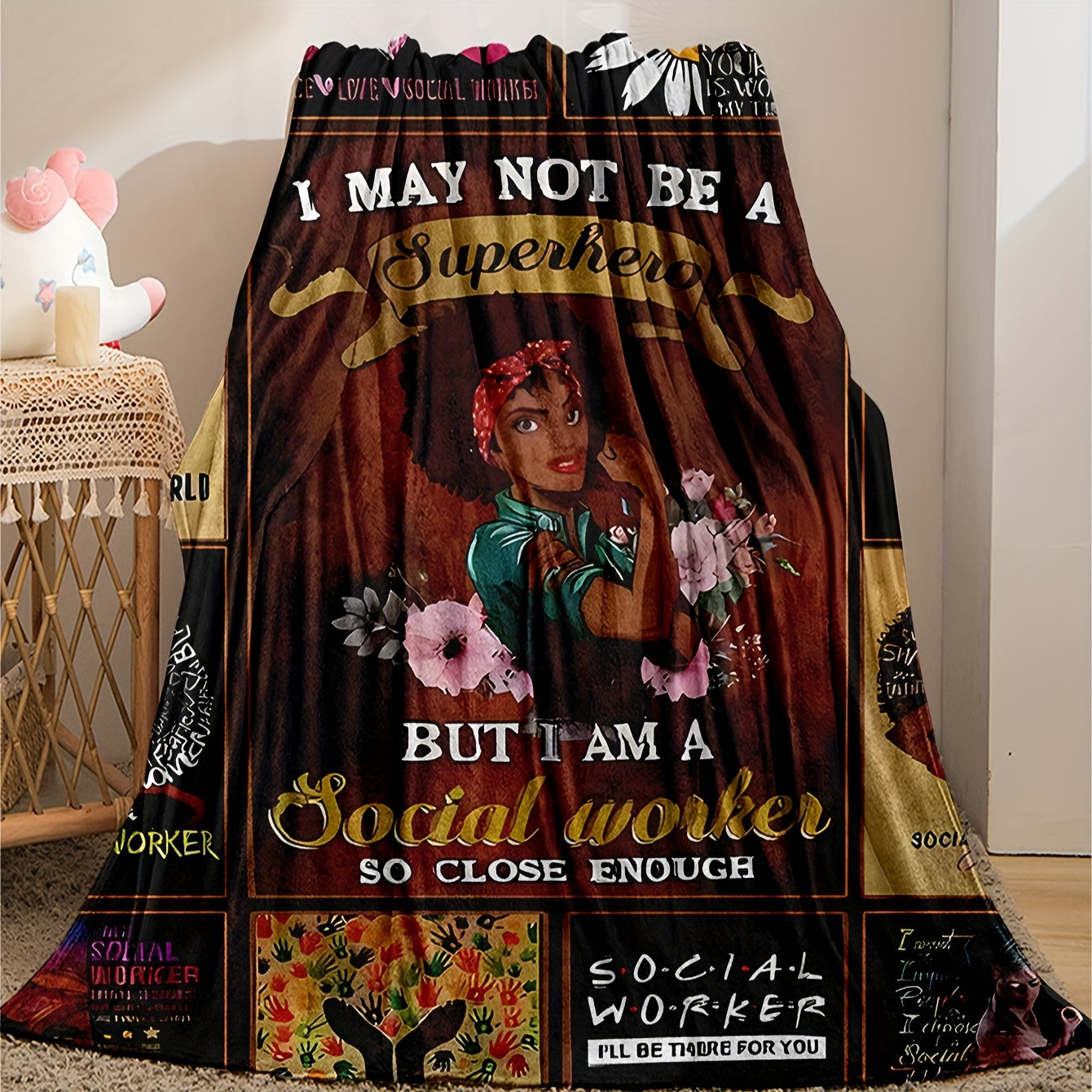Идеальный подарок для социальных работников - уютное фланелевое одеяло с вдохновляющими цитатами, идеально подходящее для использования на диване, кровати, в офисе или во время кемпинга.