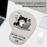 Ergonomic Silicone Wrist Rest Pad with Hand-Drawn Cat Design for Office and Home