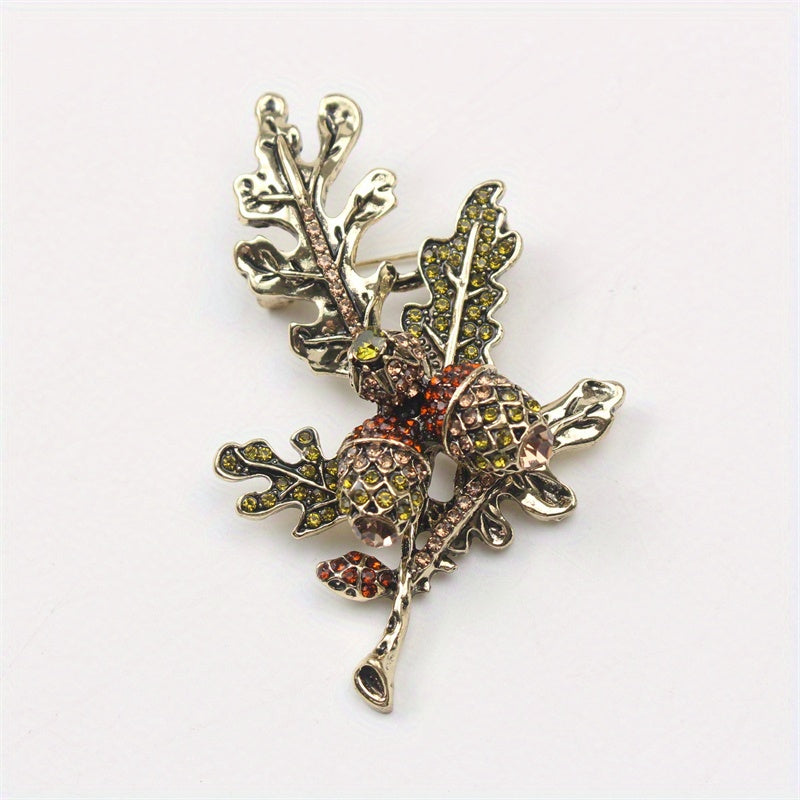 Rangli shisha bargi bilan emalli brosh, vintage ilhomlantirilgan lychee shoxchasi uchun palto pinlari
