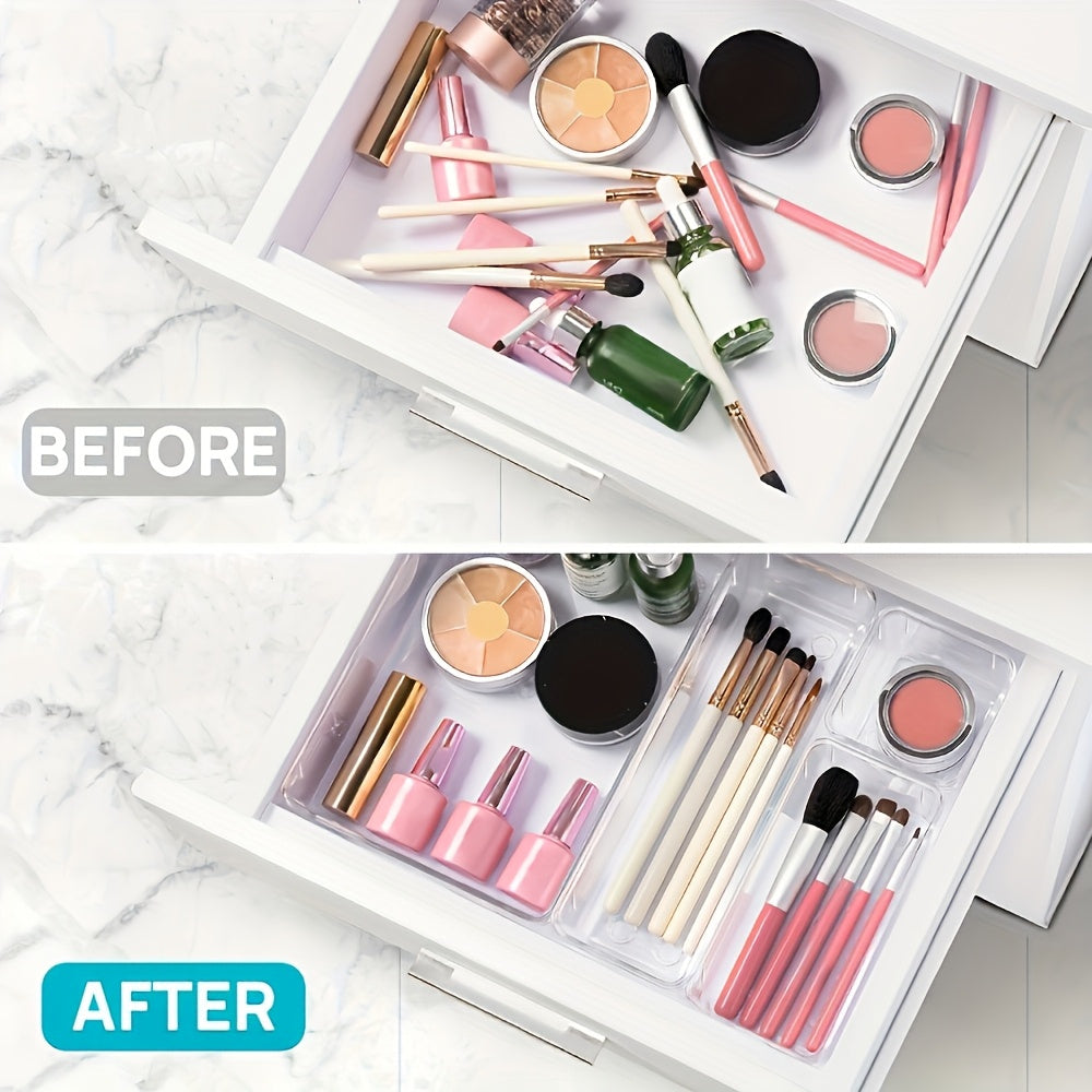 25-Piece Transparent PET Plastic Drawer Organizers with Non-Slip Partitions for Kitchen Bathroom Jewelry Cosmetics