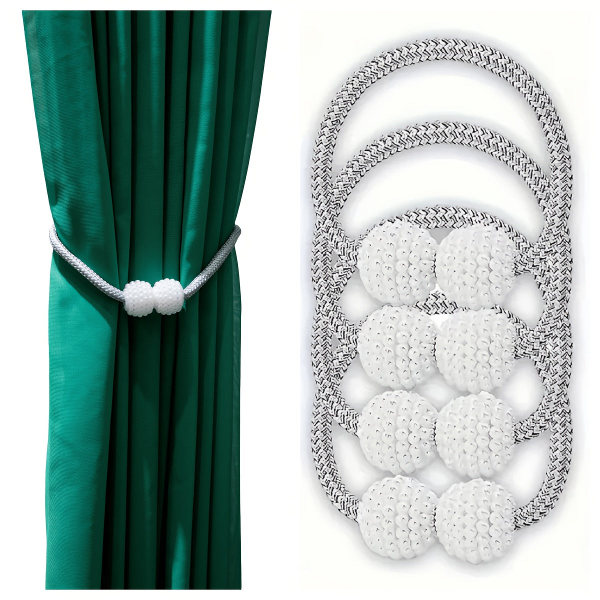 Yashash xonasi va yotoqxona uchun 4 ta kulrang polyester pardozlari bilan faux marjon detallari bilan to'plam