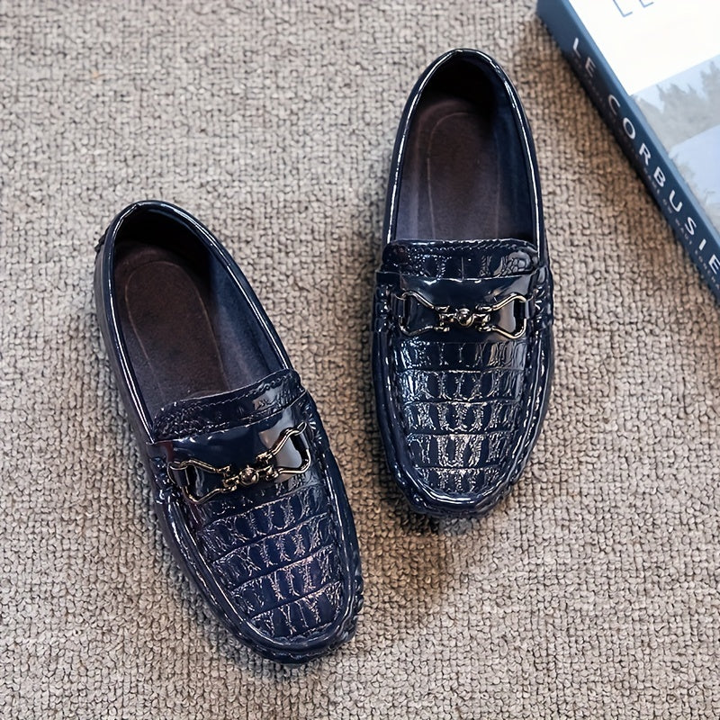 Kids' Boys Loafers Slip-On Shoes All-Season Lightweight PU TPR Plaid Embroidered British Style