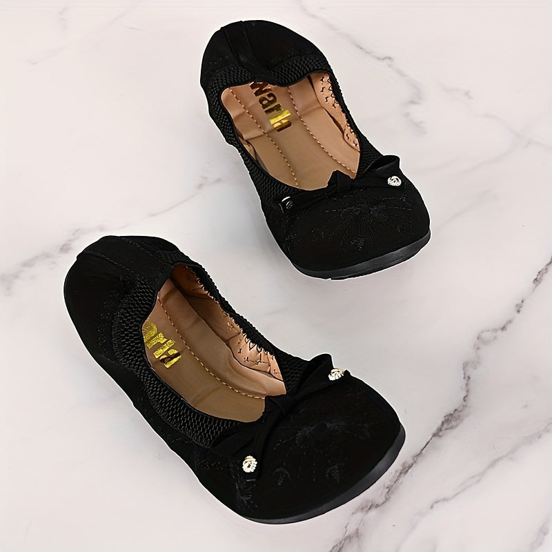 Women’s Slip-On Loafers with Bow Embroidery Synthetic Casual Shoes