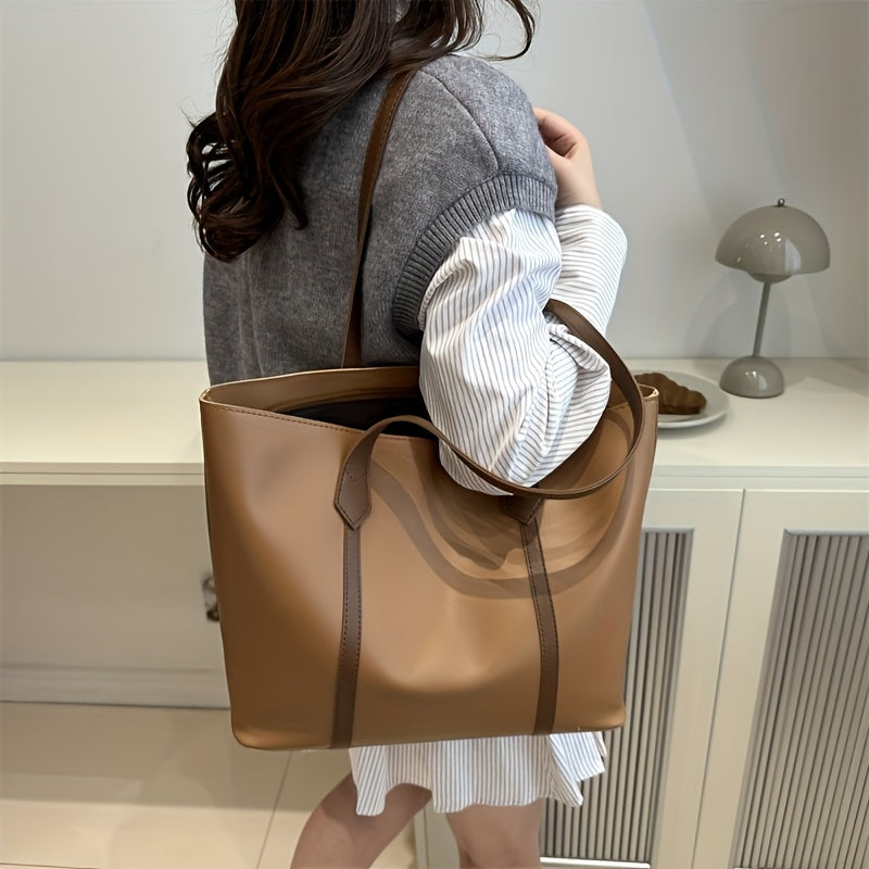 Women’s Korean-Style Patchwork Tote Bag PU Leather Black for 2024