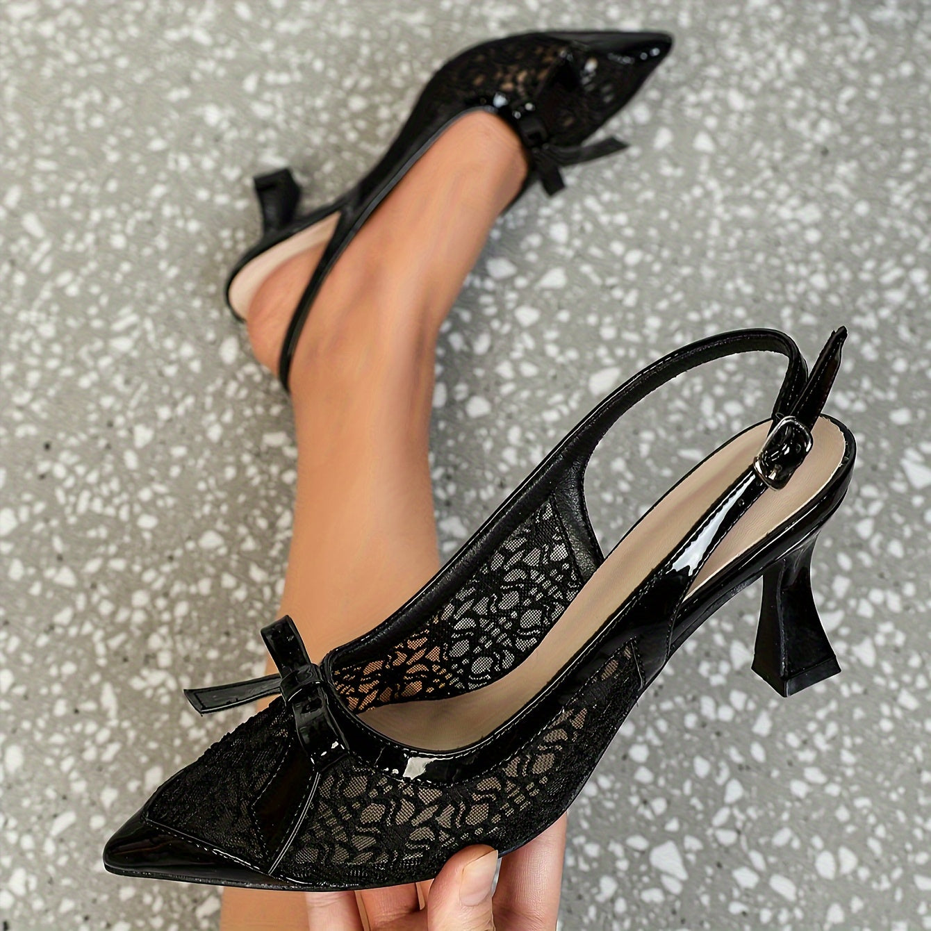 Women's Mesh Pumps Slip-On High Heels Point Toe Dress Shoes