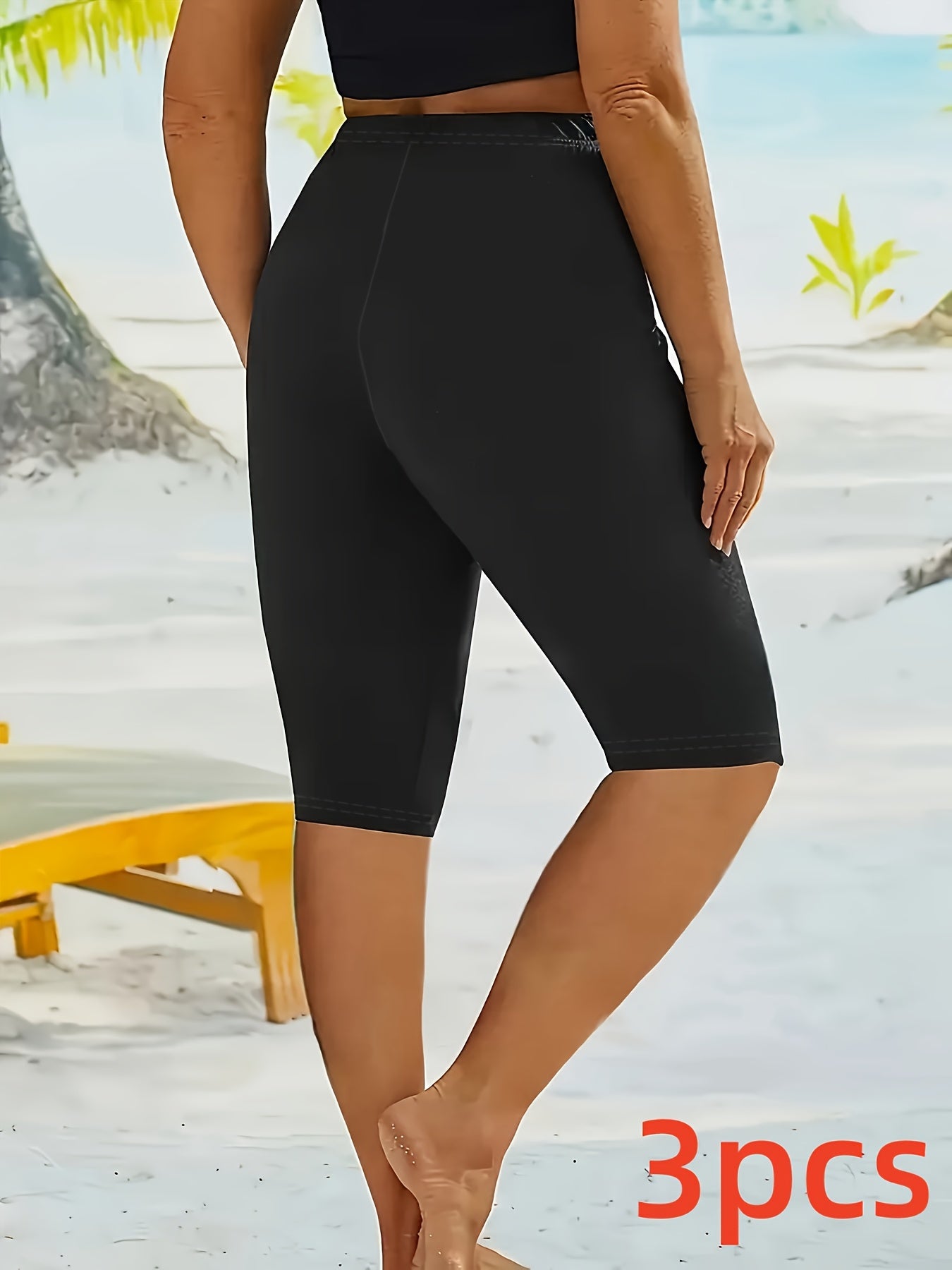 Plus Size Women's Stretchy Capri Leggings High-Waisted Solid Color