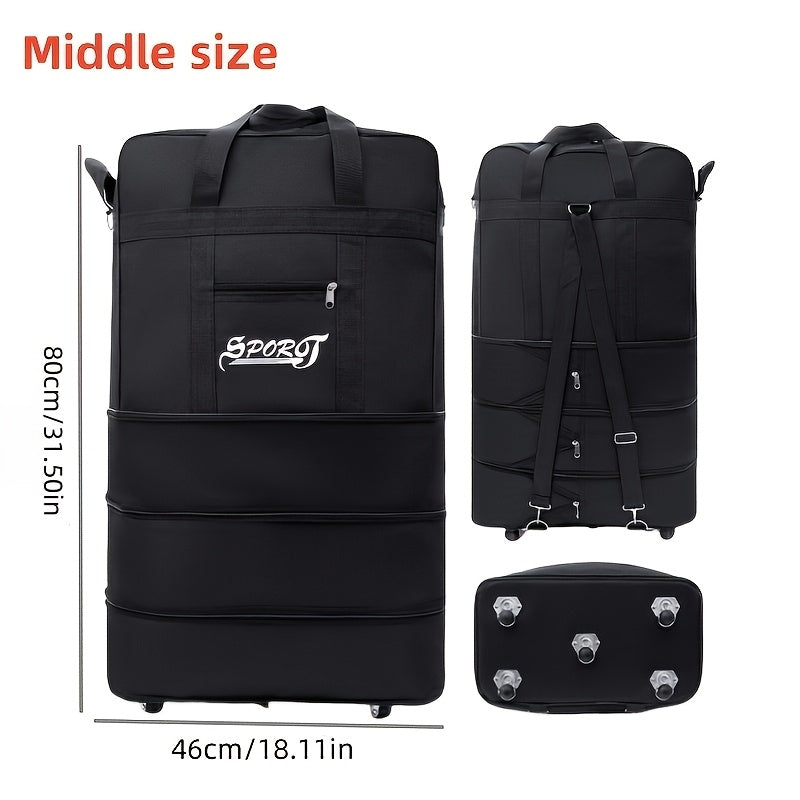 Katta hajmli yig‘iladigan sayohat sumkasi, suv o'tkazmaydigan Oxford sport sumkasi, aylanadigan g‘ildiraklar bilan